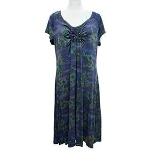 Fresh Produce Women Midi Dress Size Large Navy Blue Casual Tropical Beach Slinky